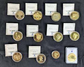 Gold Plated Commemorative Coins Including Birth of Our Nation, Symbols of Freedom and More, Qty 12 