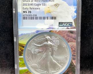 2023 American Eagle $1 Silver Coin, 1oz Fine Silver, Graded MS 70 By NGC