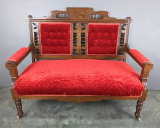 Eastlake Style Velvet Upholstered Settee