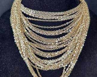 "Goldette" Multi-Strand Necklace, Vintage Trifari Swirl Clip Earrings And Pin Set