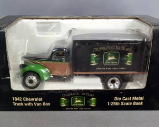 Liberty Classics By SpecCast Diecast 1:25 Scale John Deere 160 Year Celebration 1942 Chevrolet Truck With Van Box Coin Bank #75055, In Original Box