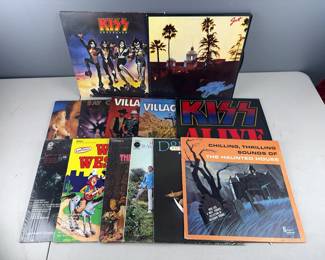 Vinyl Record Collection, Includes KISS Destroyer, Eagles Hotel California, Bay City Rollers It’s A Game And More, Total Qty 12 