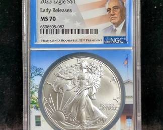 2023 American Eagle $1 Silver Coin, 1oz Fine Silver, Graded MS 70 By NGC 
