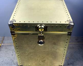 Brass Toned Locking Storage Trunk, No Key, Approx 22” x 18.5” x 18”