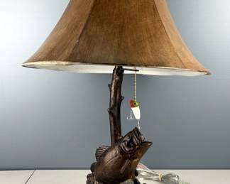 Bass Fishing Themed Lamp, Approx 25” x 18.5”, Powers On