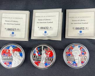 American Mint Statue Of Liberty- An American Symbol Silver Plated Commemorative Coins, Qty 3, Each With COA