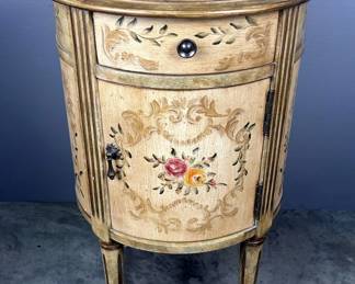 Circular Side Table With Single Drawer and Storage, Approx 28” x 18” 