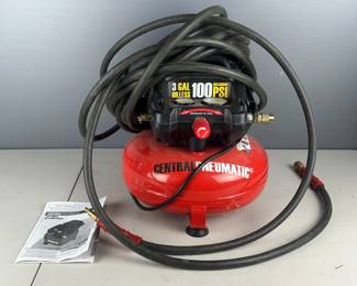 CentralPneumatic 3 Gal Oilless Air Compressor, Untested, With Diablo Air Hose