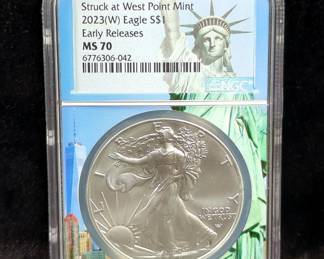 2023 American Eagle $1 Silver Coin, 1oz Fine Silver, Graded MS 70 By NGC 
