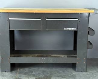 Craftsman Metal Workbench With Wood Top, Two Drawers And Side Storage 