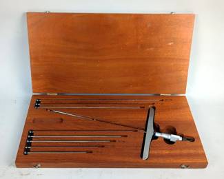 Starrett Depth Indicator Including 0" To 9" Rods, Tool #T1-079, In Wood Case