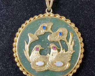 Chinese Good Luck Jade Style Pendant On 19" Chain