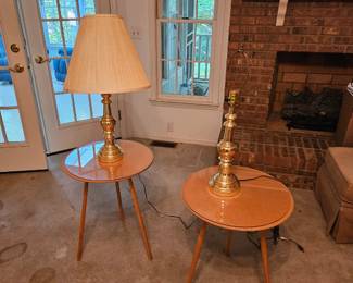 Cork glass top tables with lamps