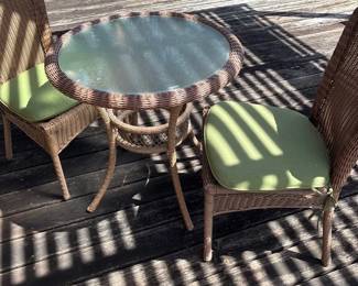 Small Glass And Woven Plastic Table Snd 2 Chairs