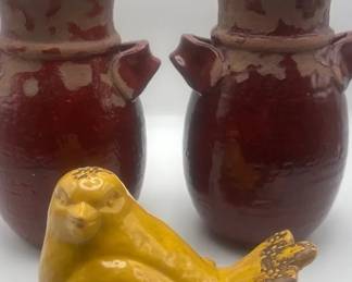 Vintage Home Decor  2 Vases And Bird Sculpture