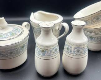 Noritake Ivory China Sugar Bowl, Creamer,SP, 3 Coffee Cups And Saucers
