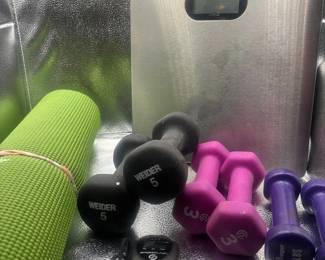 Lot Of Workout Essentials And Digital Scale
