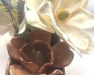 Clay Magnolia Vase Dish And Faux Flower Arrangement