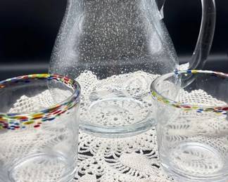 Festive Glass Pitcher And Set Of 2 Glasses