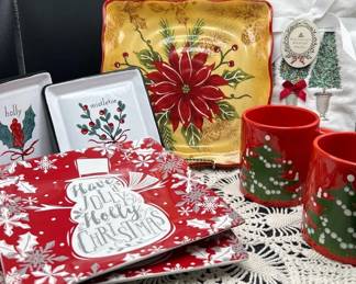 Holiday Plates Mugs And Hand Towels