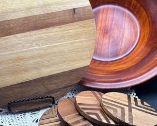 Wood Bowl, Lazy Susan, 4 Coasters