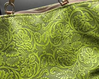 Tooled Texas Carpet Baggers Leather Purse Carry On Green and Brown Handmade