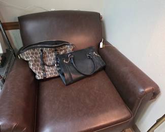Leather look armchair, purses