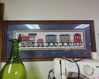 Framed Needlepoint Train