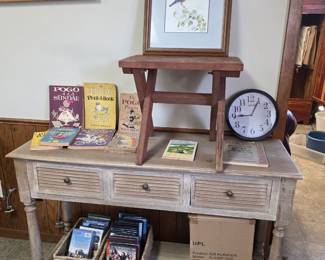 Sofa/Entry table, DVDs, books, etc...