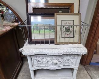 Wicker chest, wall art