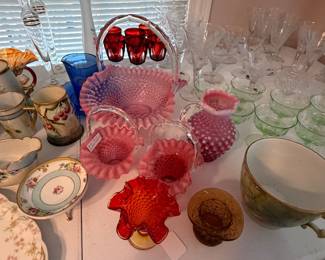 Uranium glass (green) Hobnail depression glass