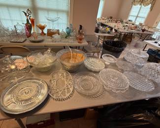 Glass serving items. Punch bowls and trays