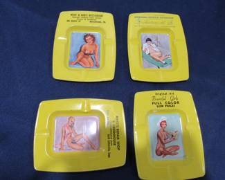 Old adult themed advertisement ashtrays