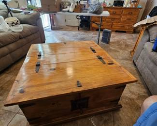 3 piece solid wood rustic coffee table set $200, both sides of the coffee table lift up
