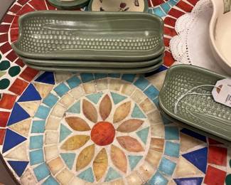 Colorful Tile Mosaic Top Outdoor Table Tripod Iron Base