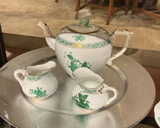 Herend-Hungary Hand-painted Green & Gold Fine China Tea Service