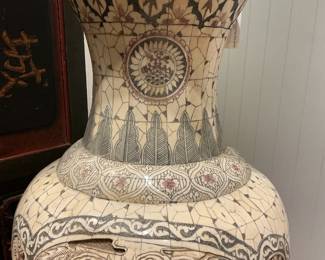 Tall Asian Carved Tessellated Ivory Bone Floor Vase