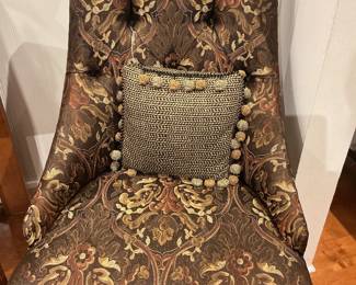 Damask Satin Upholstered Brown Armless Dining Chair Set