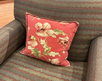Cotton Floral Throw Pillow on a Art Deco Style Deep Armchair 