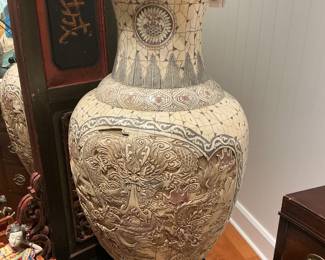Tall Asian Carved Tessellated Ivory Bone Floor Vase