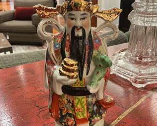 Vintage Asian Emperor Porcelain Figurine with Floral Robes 