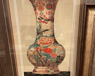 Framed Illustration of Asian Porcelain Flower Vase