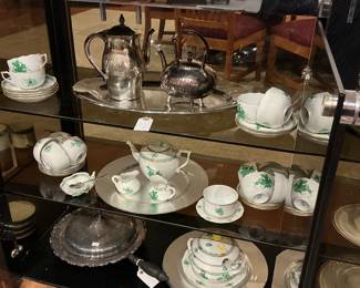 Herend-Hungary Hand-painted Green & Gold Fine China Tea Service