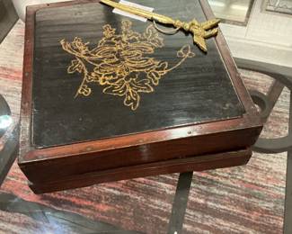 Antique Japanese Wooden Gift Box with Terrarium Moss