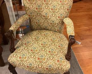 Louis XV Style Floral Brocade Upholstered Accent Chair
