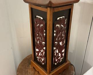 Pagoda Style Wooden Lamp with Filigree Side Panels
