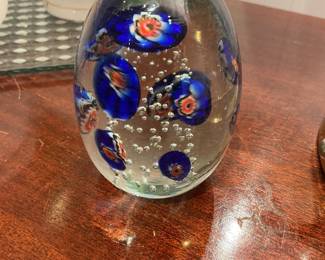 Blown Glass Paperweight with Suspended Flower Designs