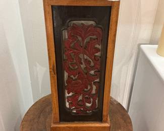 Pagoda Style Wooden Lamp with Filigree Side Panels