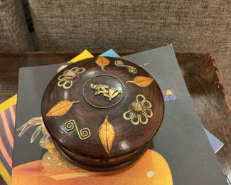 Wooden Relief Carved Round Trinket Box