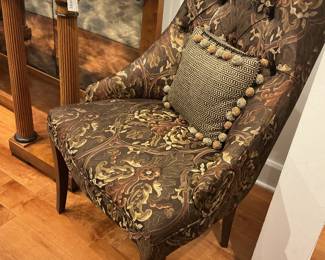 Damask Satin Upholstered Brown Armless Dining Chair Set